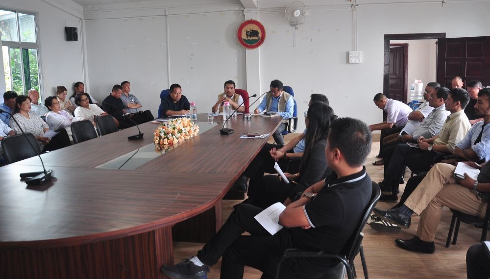 Advisor Tongpang Ozukum addressing the members at the DPDB meeting held on May 21. (DIPR Photo)
